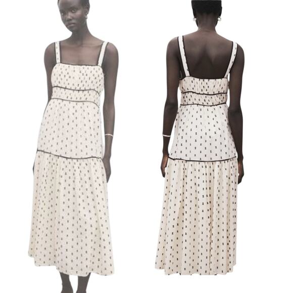 Mango Plumetti Midi Dress Cream Black Dots Size M (US 6) NWT - Picture 1 of 8